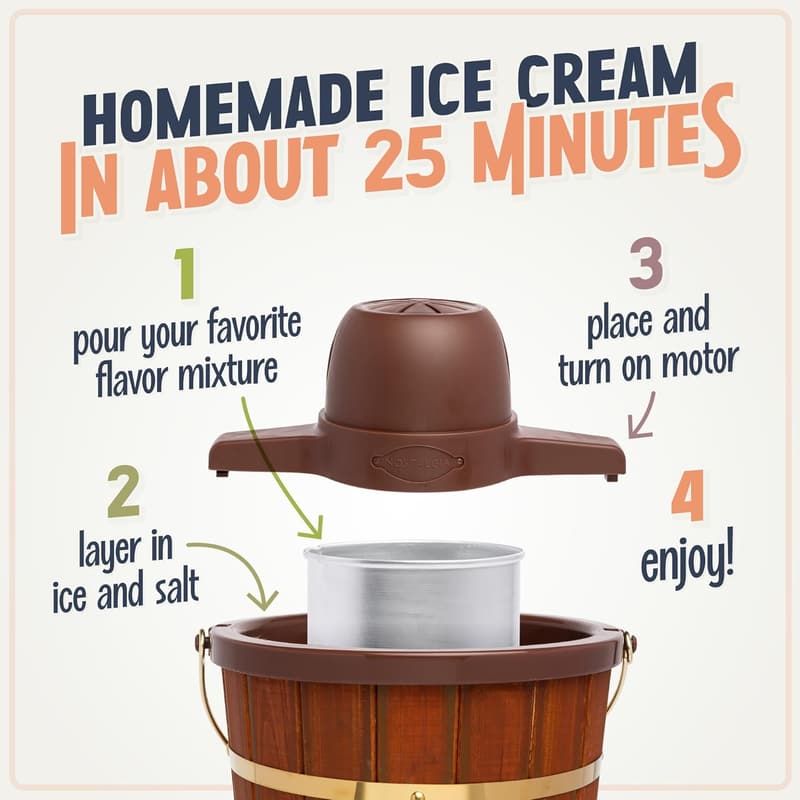 Vintage Wooden Ice Cream Maker - 4 Quart Soft Serve Machine