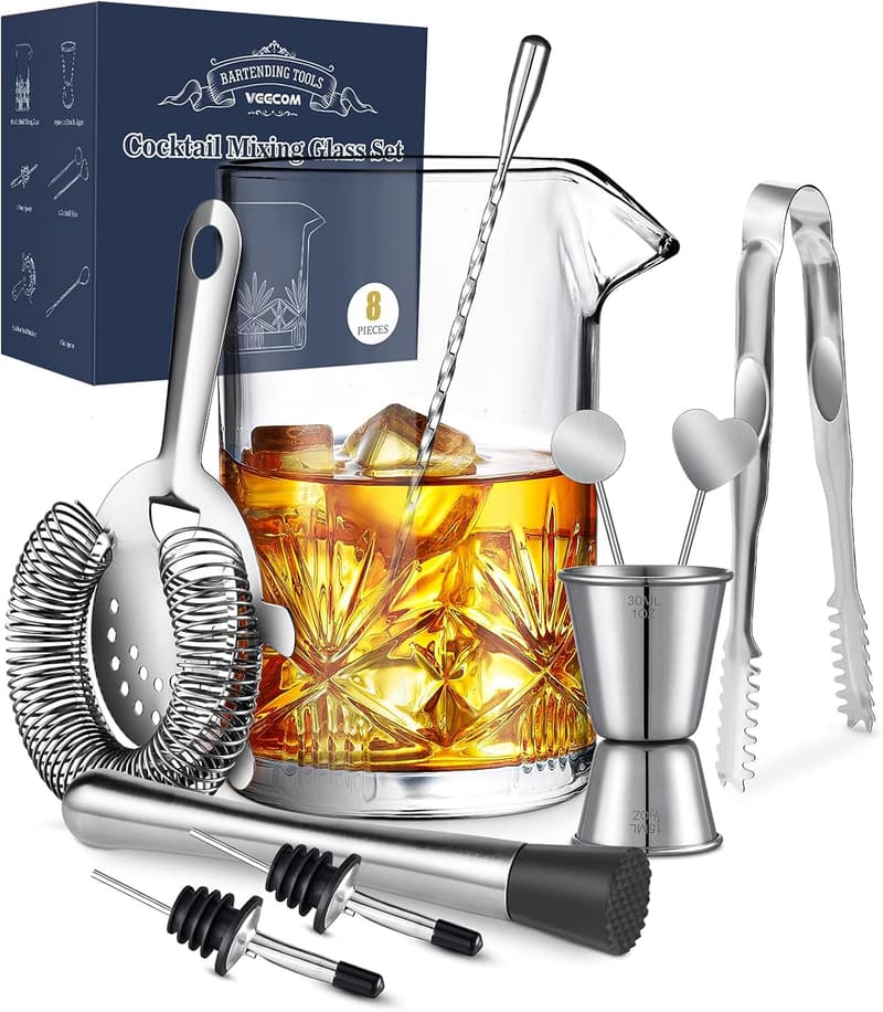Cocktail Mixing Glass Set with 10 Bar Tools for Home Bartending