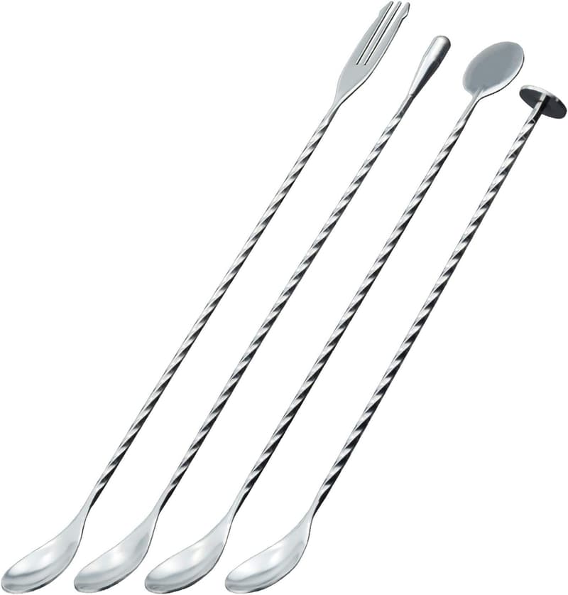 Stainless Steel Cocktail Mixing Spoons - 12-Inch Bar Set (4 Pcs)