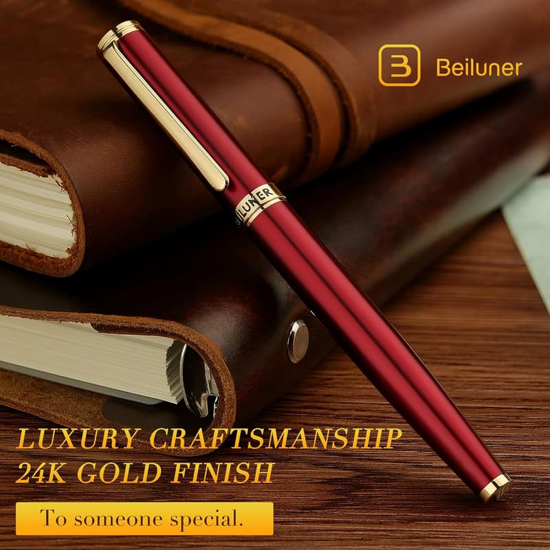 Luxury Red Fountain Pen with 24K Gold Finish - Elegant Gift for All