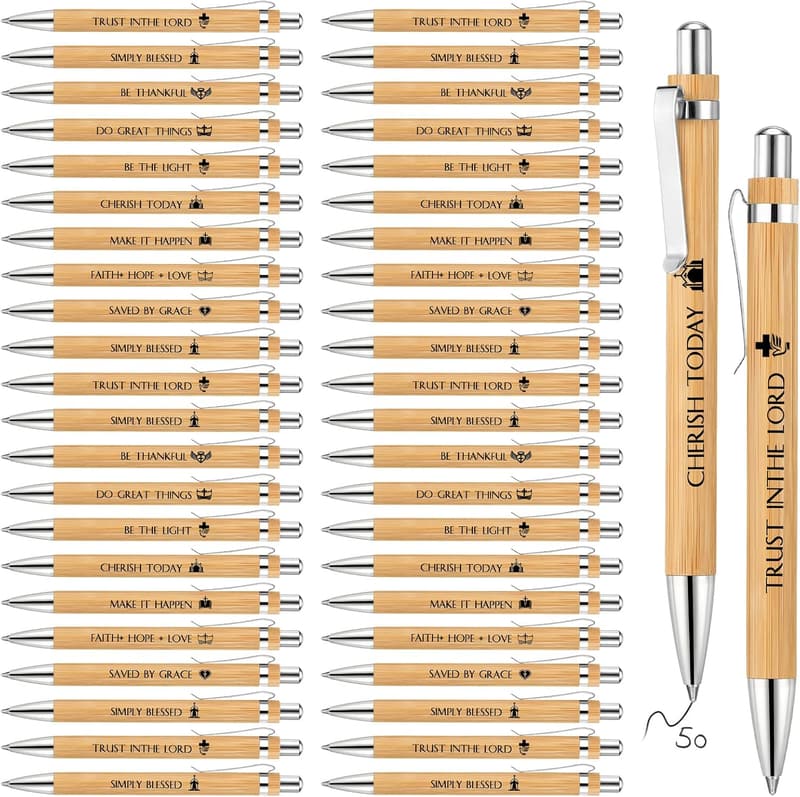 Father's Day Inspirational Bible Verse Bamboo Pens - 50 Pcs