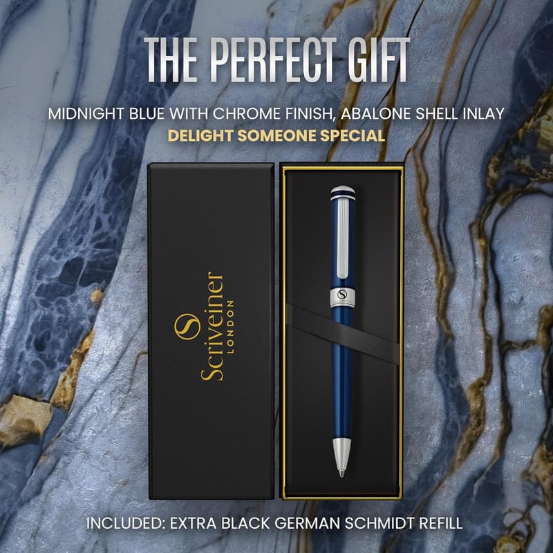 Midnight Blue Ballpoint Pen - Luxury Chrome Finish Gift Set