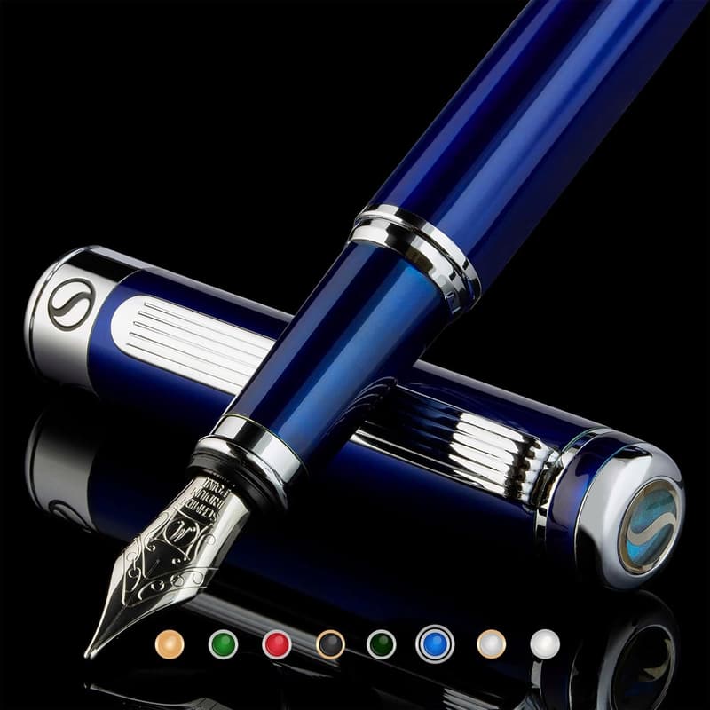 Luxury Midnight Blue Fountain Pen - Chrome Schmidt Nib Gift for Professionals