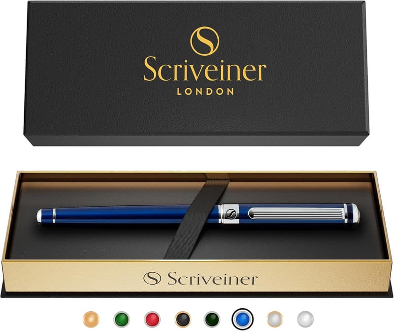 Midnight Blue Luxury Rollerball Pen - Chrome Finish, Schmidt Ink