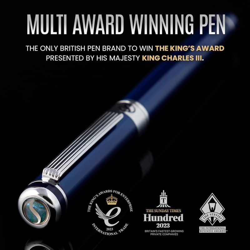 Midnight Blue Luxury Rollerball Pen - Chrome Finish, Schmidt Ink