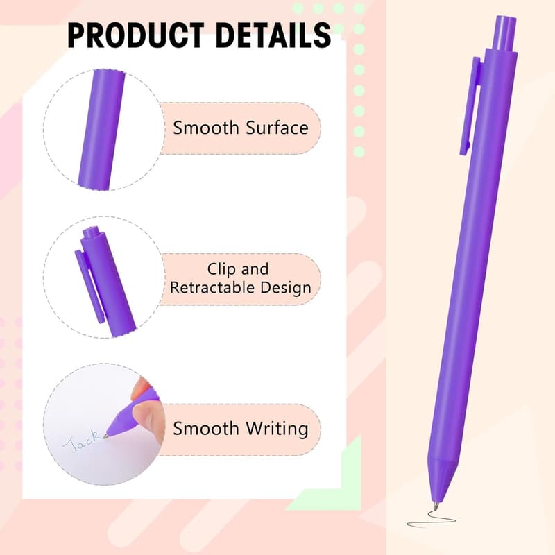 Cute Retractable Ballpoint Pens - 50 Pcs for School Supplies