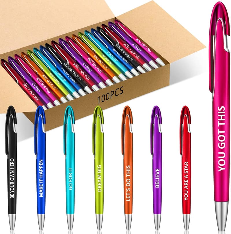 Inspirational Ballpoint Pens - 100 Pcs, Black Ink Gifts for Graduates