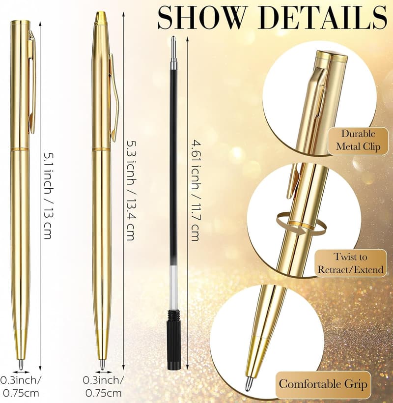 Wedding Gold Pens - 150 Pack Slim Retractable Ballpoint