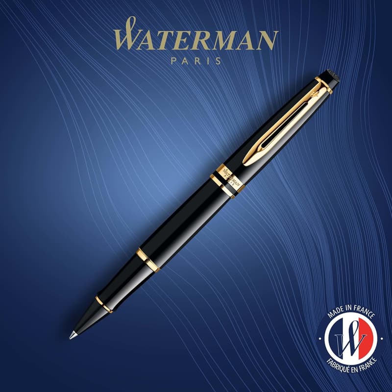 Luxury Black Rollerball Pen with 23k Gold Trim - Perfect Gift for Coworkers