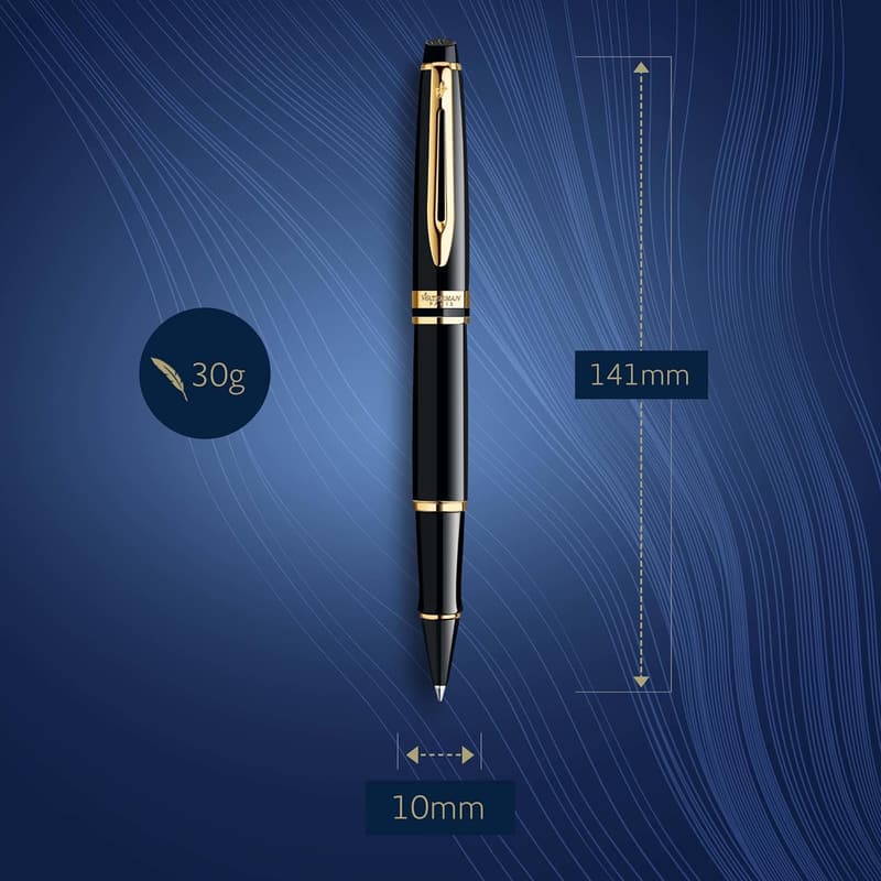 Luxury Black Rollerball Pen with 23k Gold Trim - Perfect Gift for Coworkers