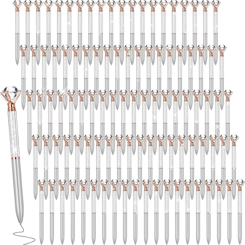 Silver Crystal Diamond Ballpoint Pens - 100 Pack for Women