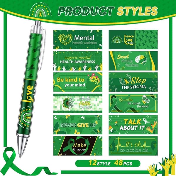 Mental Health Awareness Month Ballpoint Pens - 48 Pcs Set