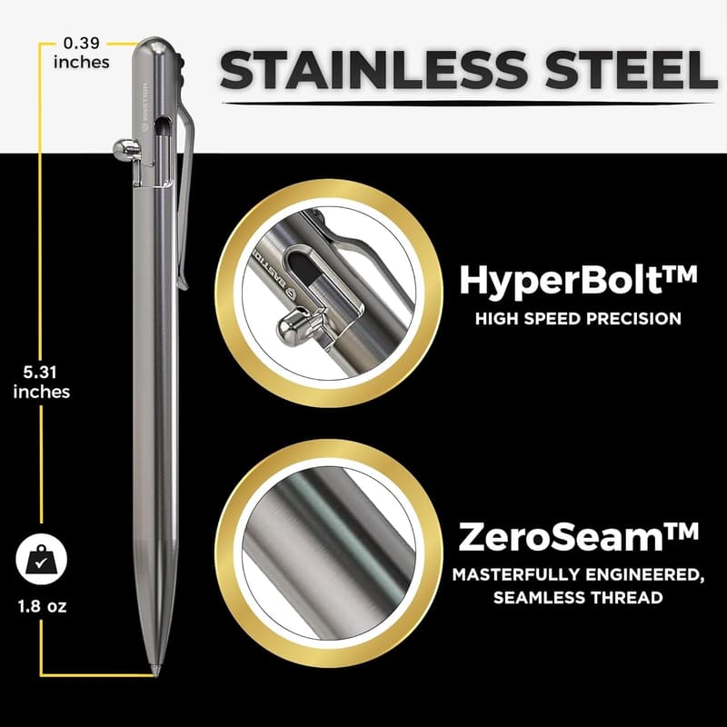 Luxury Slim Bolt Action EDC Pen - Stainless Steel Ballpoint