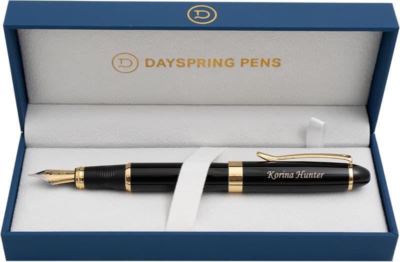 Personalized Alexandria Black Fountain Pen with Gold Trim