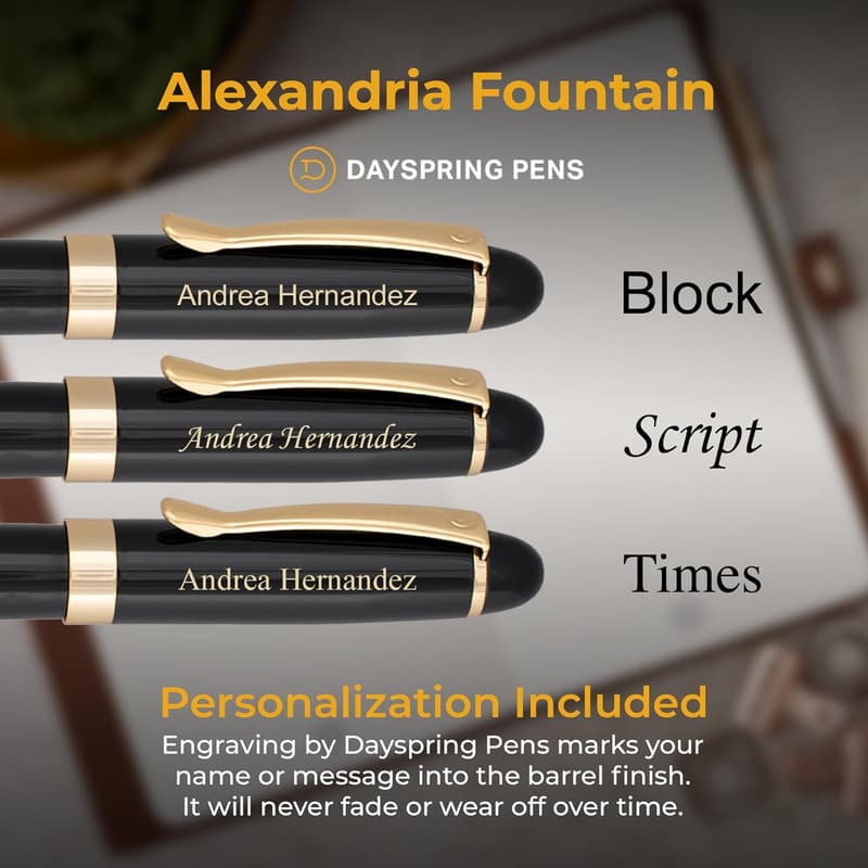 Personalized Alexandria Black Fountain Pen with Gold Trim