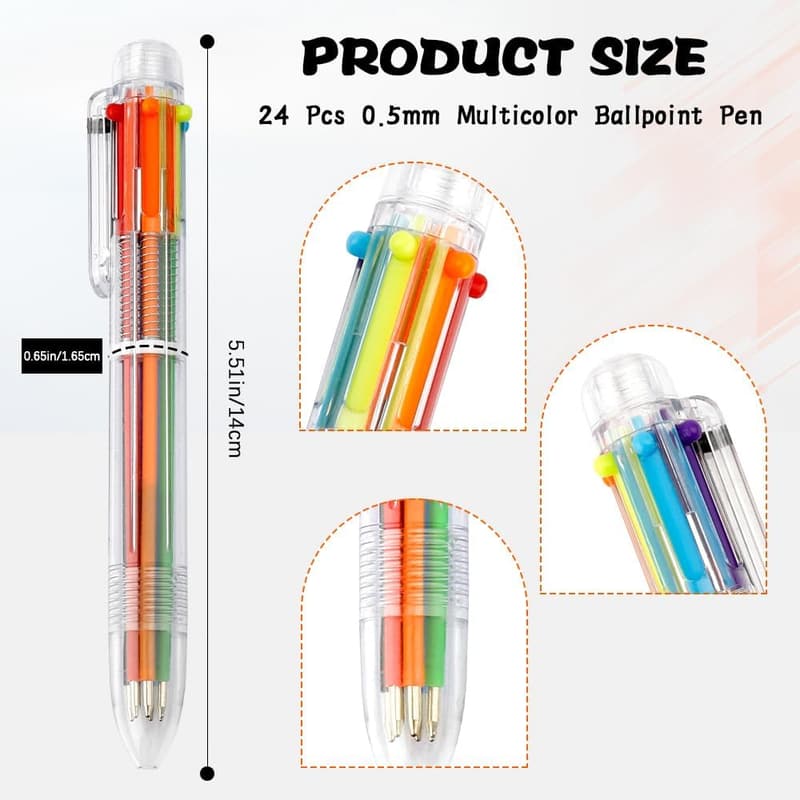 24-Pack Multicolor 0.5mm Retractable Pens for Kids