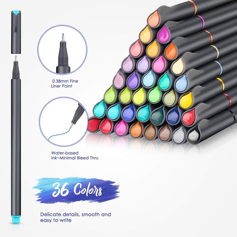 Back to School Colored Fine Tip Markers - 36 Vibrant Colors