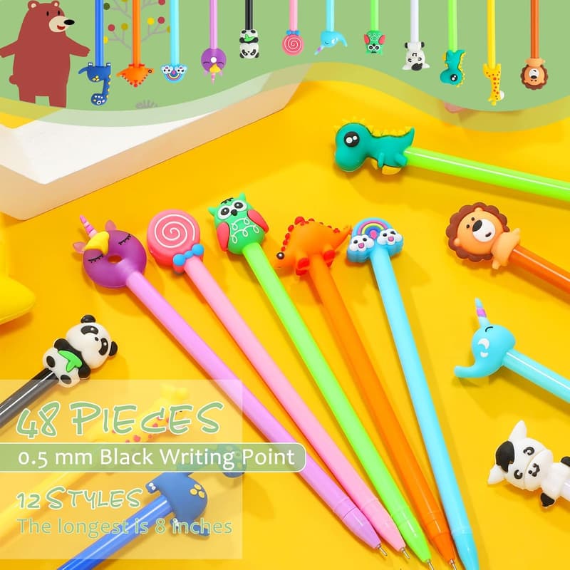 48-Piece Cute Animal Gel Pens Set for Kids' Back to School