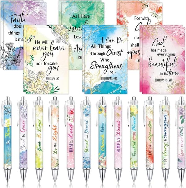 Christian Easter Gift Set: 24 Bible Verse Pens & Notebooks