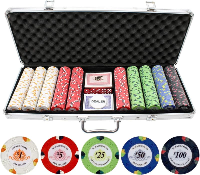 Monaco Casino Poker Chips Set - 500pc with Aluminum Case