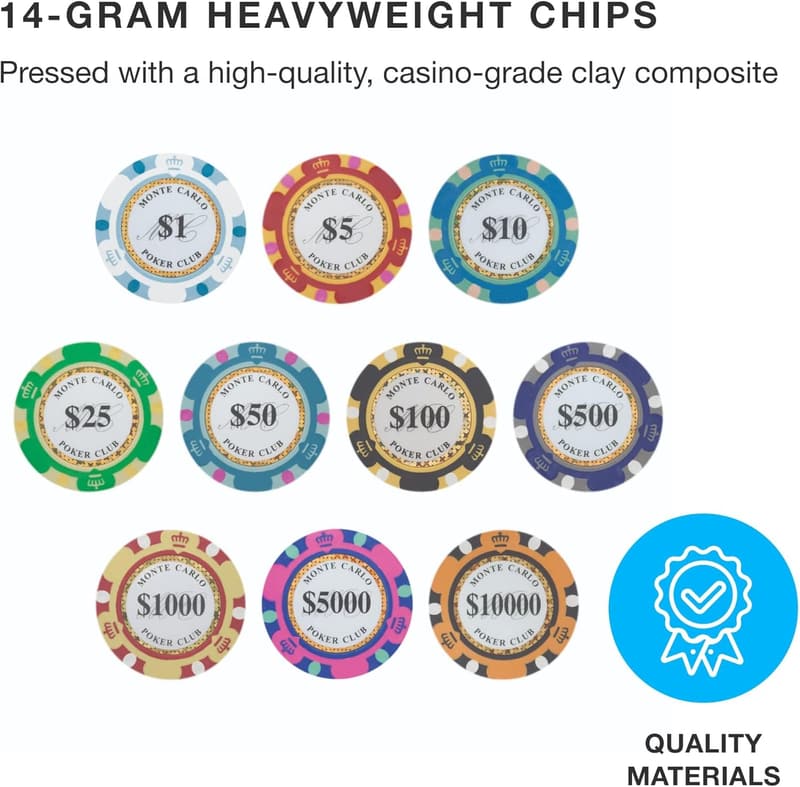 Monte Carlo Premium 14g Clay Composite Poker Chips (50-Pack)