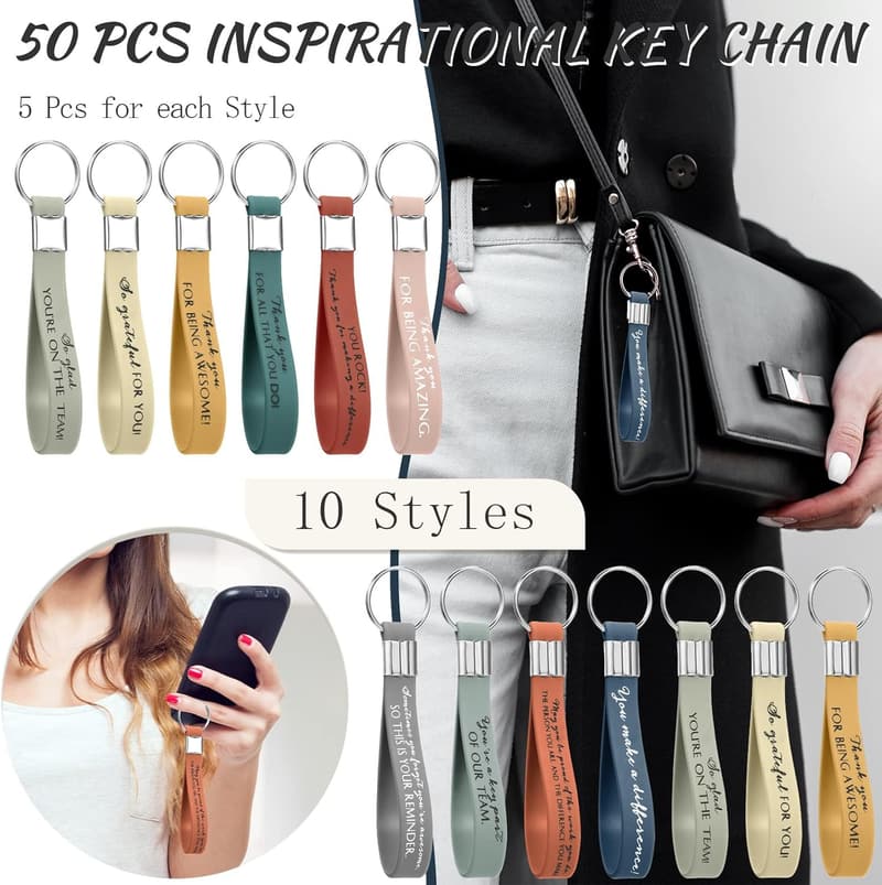 50 Pcs Inspirational Silicone Keychains for Women