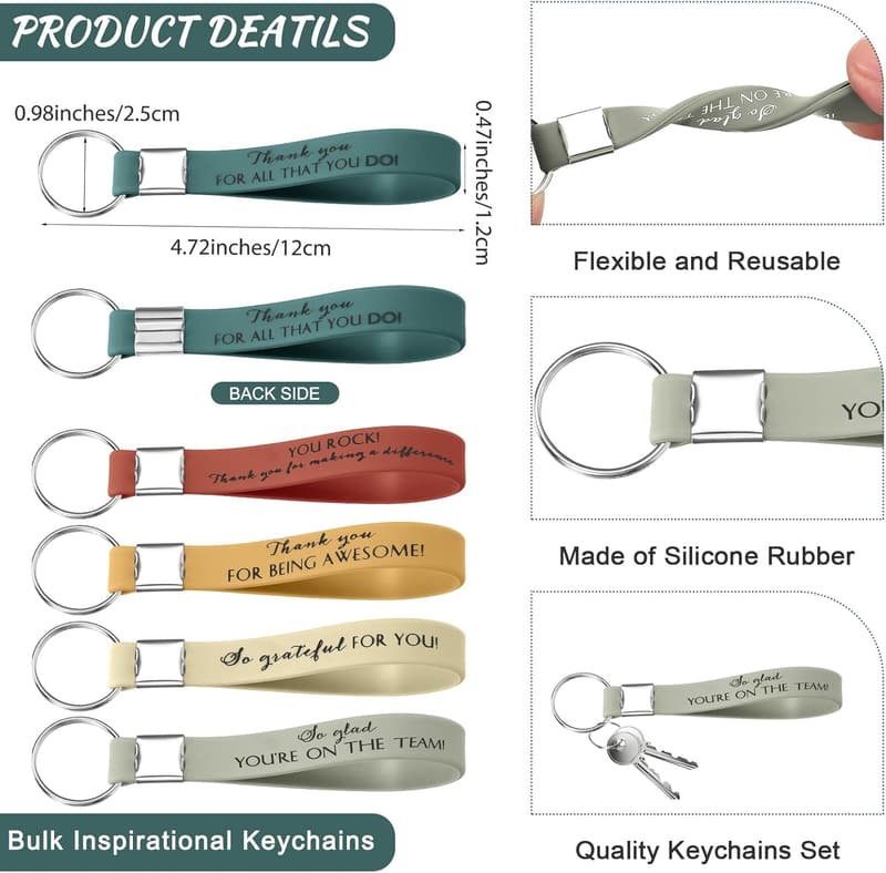 50 Pcs Inspirational Silicone Keychains for Women