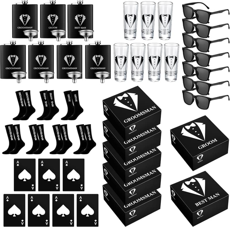 Groomsmen Proposal Gift Set - Stainless Steel Flask & Accessories