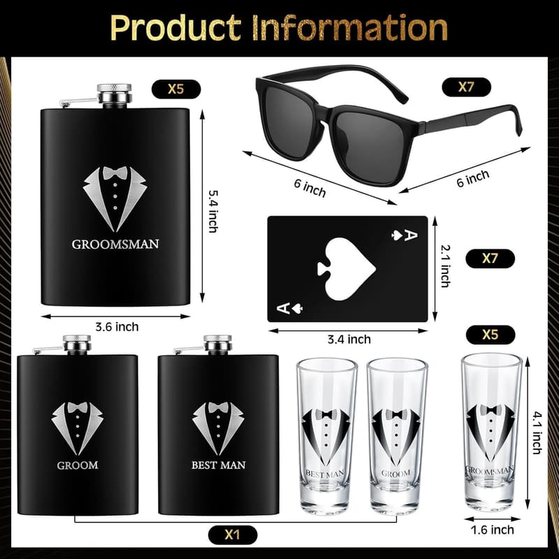 Groomsmen Proposal Gift Set - Stainless Steel Flask & Accessories