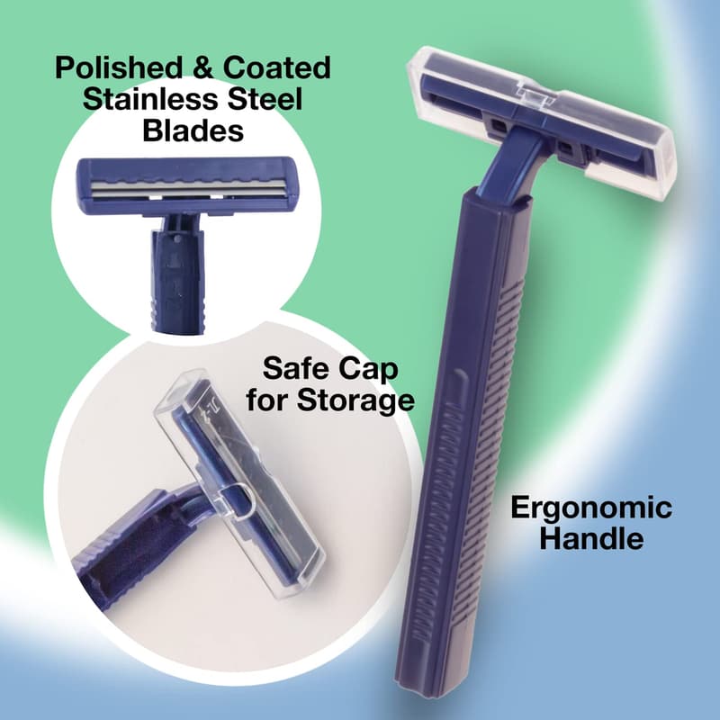 Disposable Twin Blade Razors (144 Pack) with Safety Cap