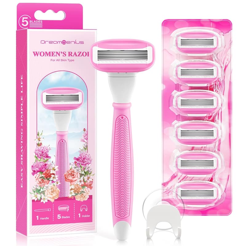 Women's Razors Set with 7 Blade Refills & Shower Holder, Pink