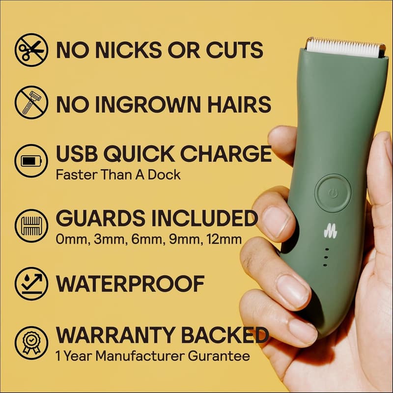 Men's Waterproof Electric Body Hair Trimmer - Rechargeable Sage