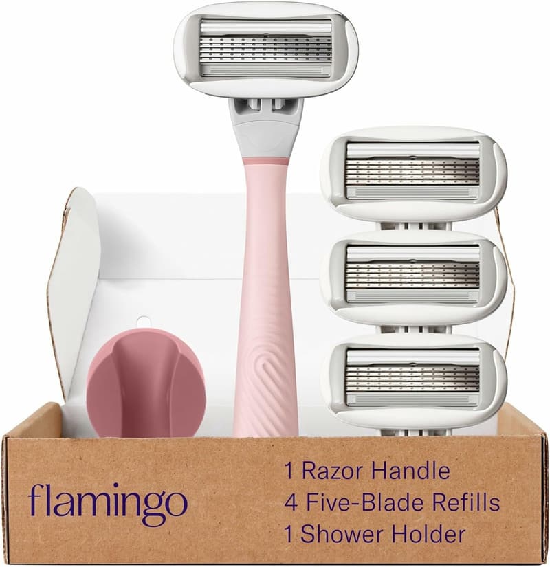 Women's Flamingo Razor Set with 4 Five-Blade Refills & Shower Holder