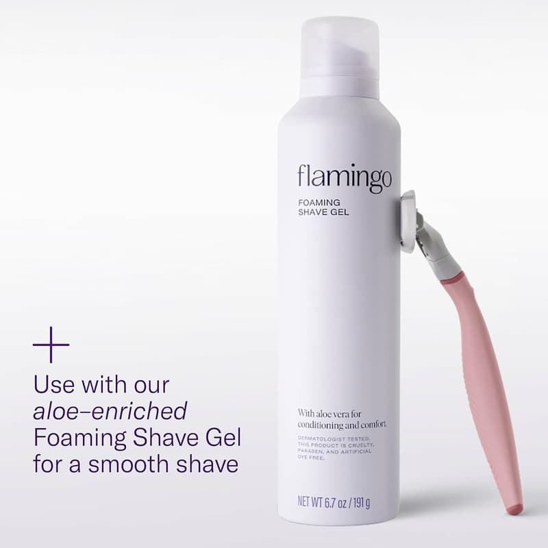 Women's Flamingo Razor Set with 4 Five-Blade Refills & Shower Holder