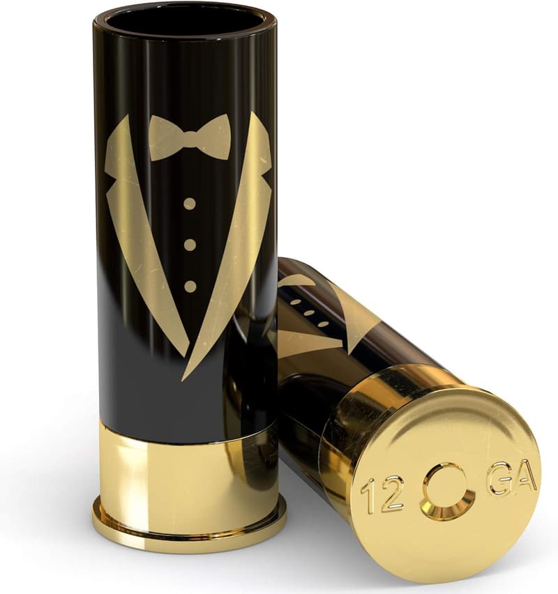 Groomsmen Shot Glasses Set - Original 12 Gauge Brass, 4 Pack