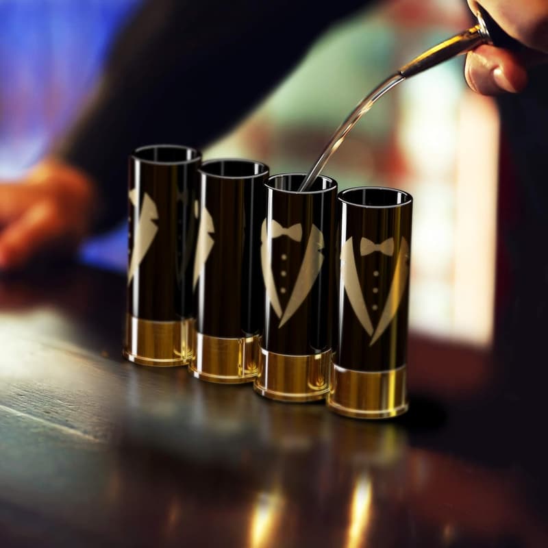 Groomsmen Shot Glasses Set - Original 12 Gauge Brass, 4 Pack