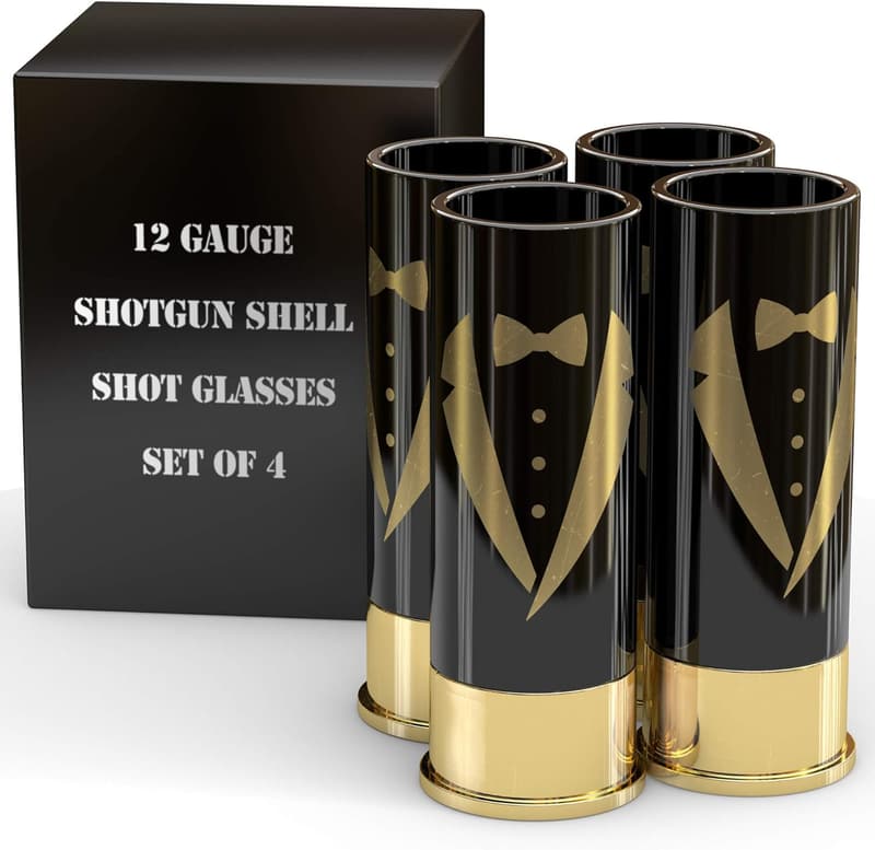 Groomsmen Shot Glasses Set - Original 12 Gauge Brass, 4 Pack
