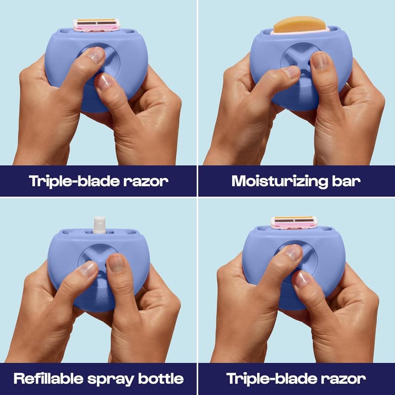Women's Portable Travel Razors with Refillable Blades & Moisturizer