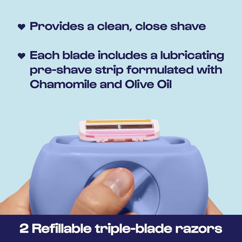 Women's Portable Travel Razors with Refillable Blades & Moisturizer