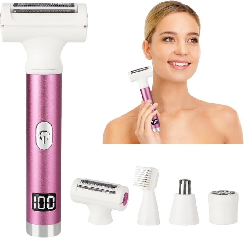 Cordless Electric Shaver with LED Display & Accessories (Pink)