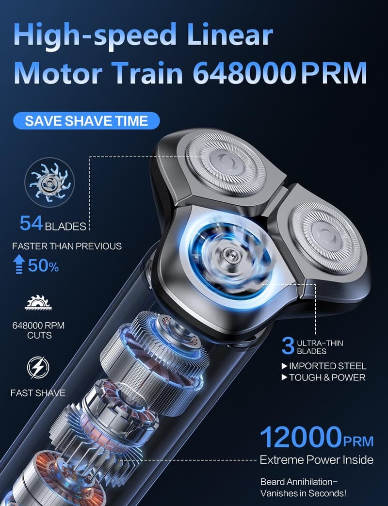 Men's Waterproof Electric Razor with 3-Blade System