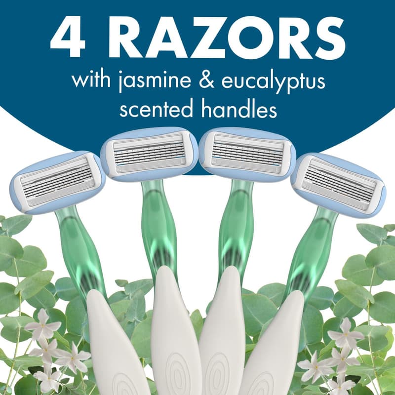 Women's Disposable Razors - Jasmine & Eucalyptus Scent, 4 Count