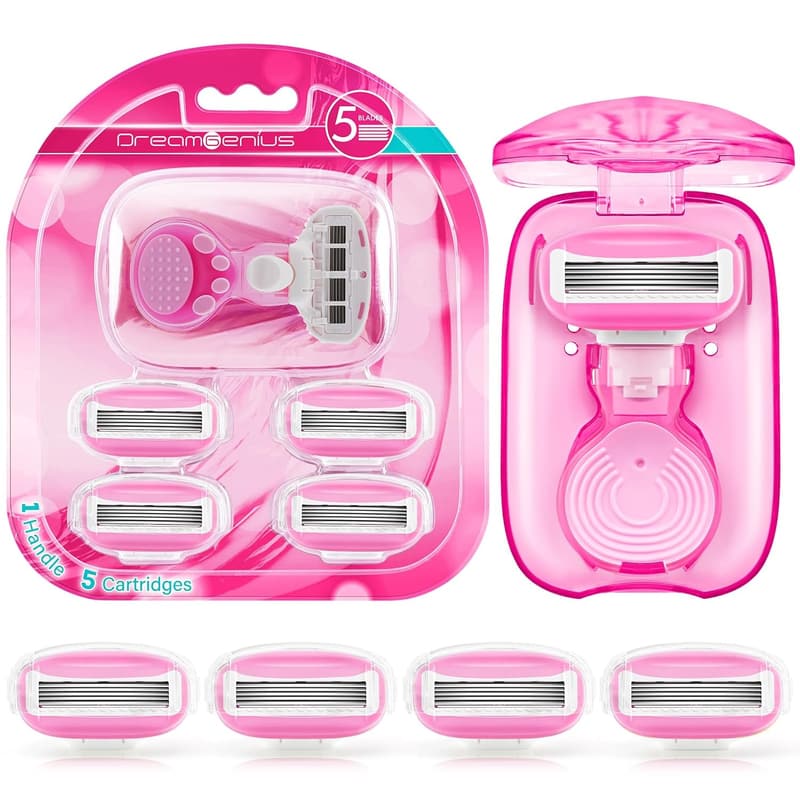Travel Razor Set for Women - 5-Blade with Case, Pink