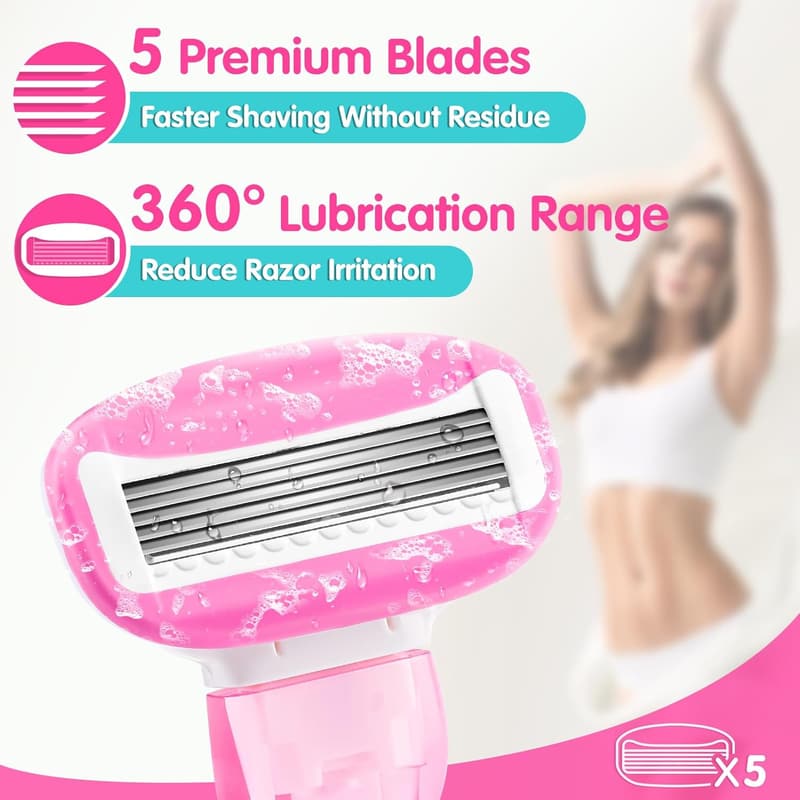 Travel Razor Set for Women - 5-Blade with Case, Pink