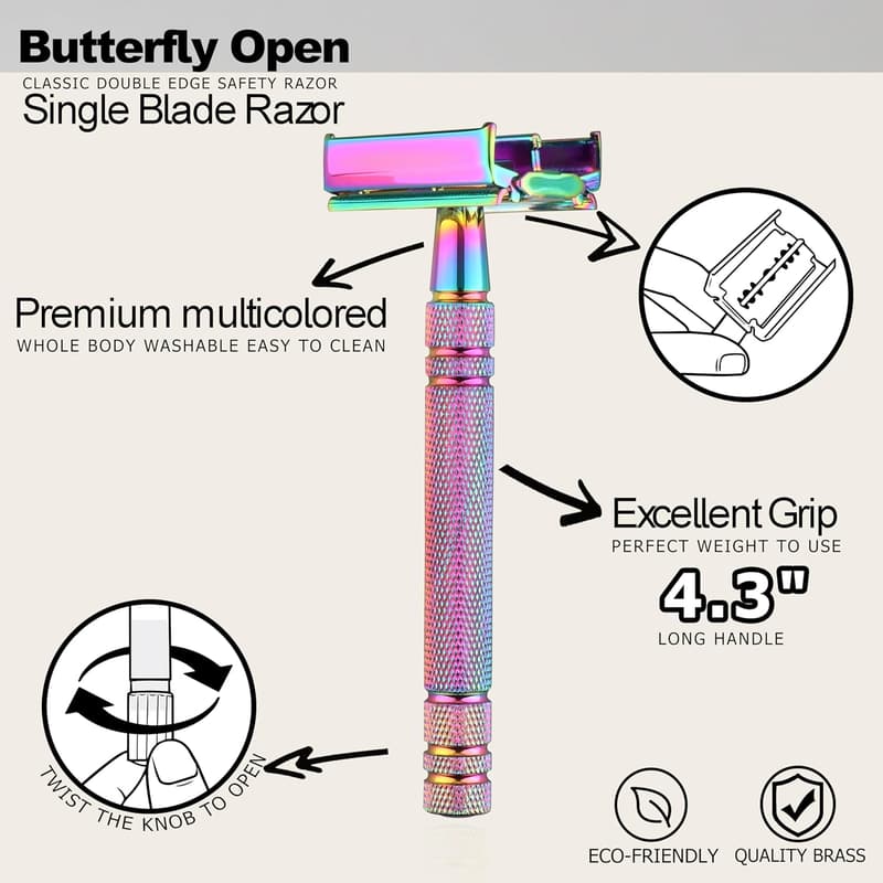 Elegant Rainbow Butterfly Open Safety Razor for Women