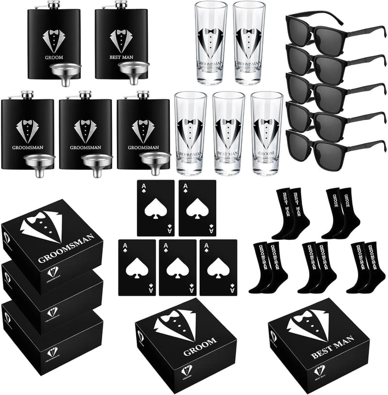 Groomsmen Proposal Gift Set: Stainless Steel Flask & Accessories