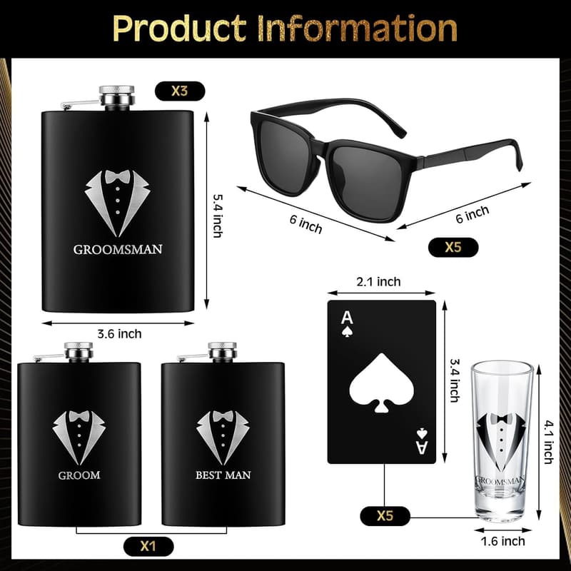 Groomsmen Proposal Gift Set: Stainless Steel Flask & Accessories