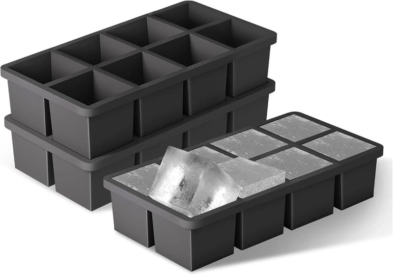 Flexible 2-Inch Ice Cube Tray Molds - 8 Cavity, Food Grade (3 Pack)
