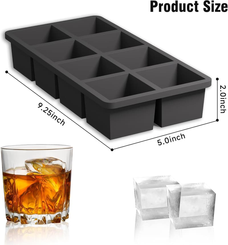 Flexible 2-Inch Ice Cube Tray Molds - 8 Cavity, Food Grade (3 Pack)