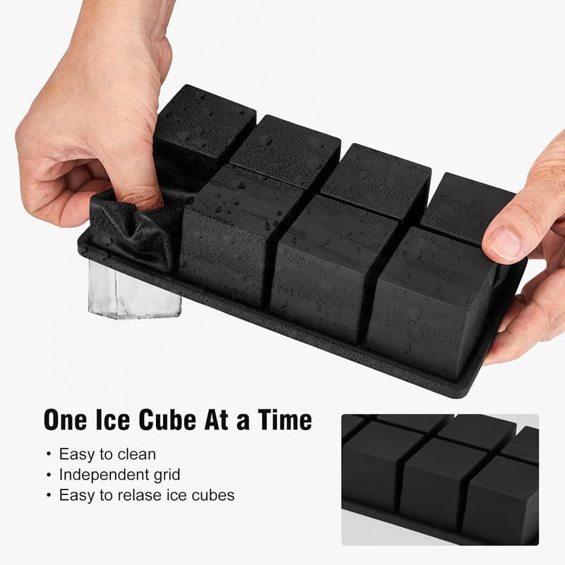 Flexible 2-Inch Ice Cube Tray Molds - 8 Cavity, Food Grade (3 Pack)